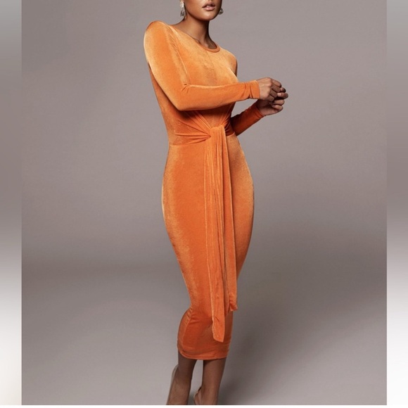 JLUXLABEL Radiant Orange Long Sleeve Dress - Picture 3 of 4